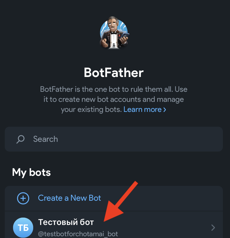 Только что созданный бот в BotFather
