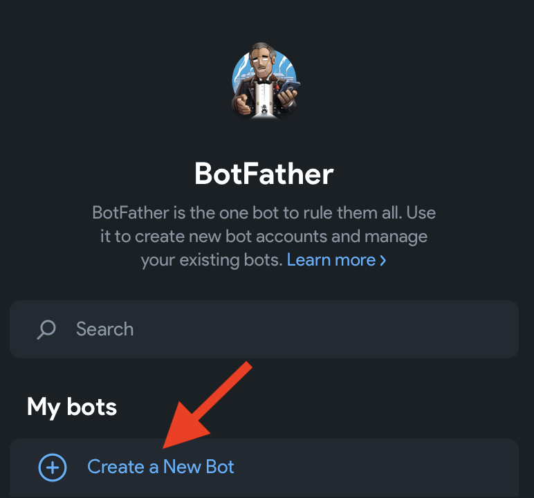 Главное меню BotFather